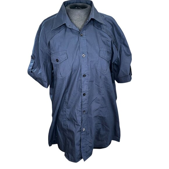 Paul Jones Mens Navy Blue Button-Up Short Sleeve Shirt XL - Picture 1 of 9